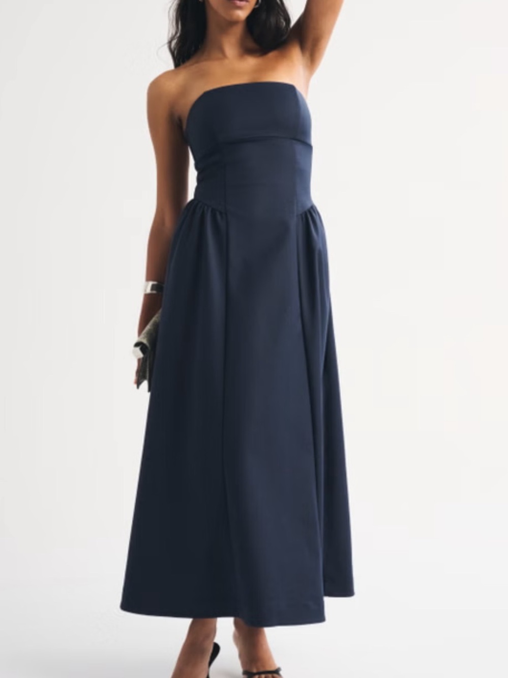 Abercrombie Bra-Free Strapless Dipped-Waist Maxi Dress Size Small Navy